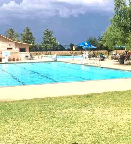 a view of a park with slide