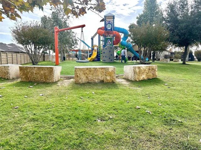 a view of a park with slide