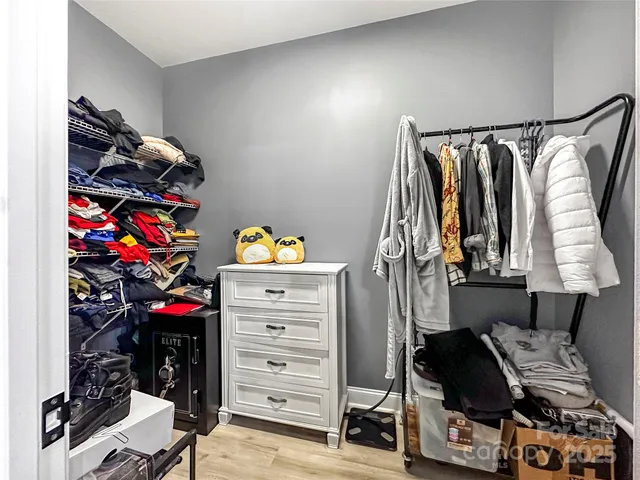 a bedroom with a bed and a closet