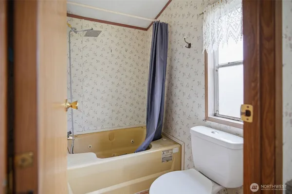 a bathroom with a toilet and a bathtub