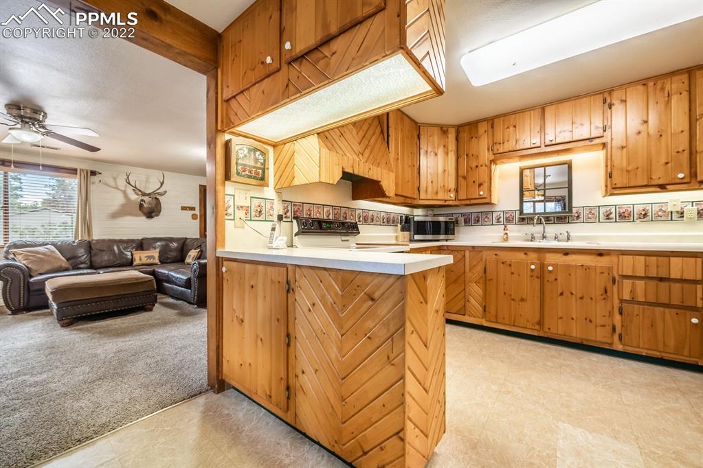 8181 Maple Drive Rye, CO 81069 - Photo 9 of 50 a kitchen with stainless steel appliances granite countertop a stove a sink and a refrigerator