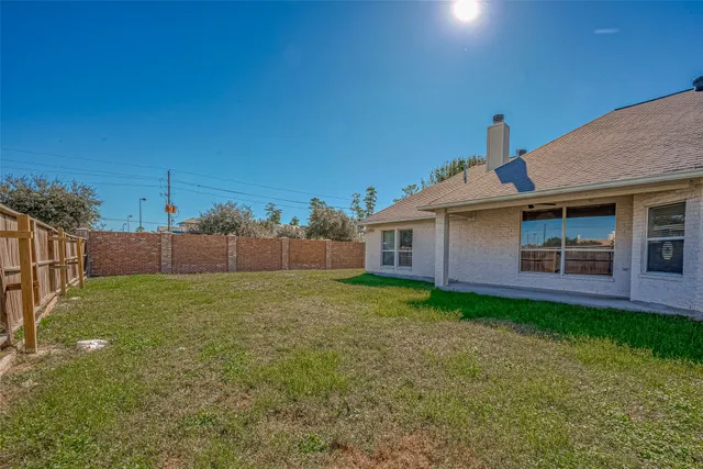 a view of a backyard with a large tree