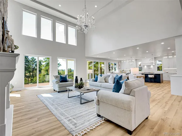 a living room with furniture or couch and a large window