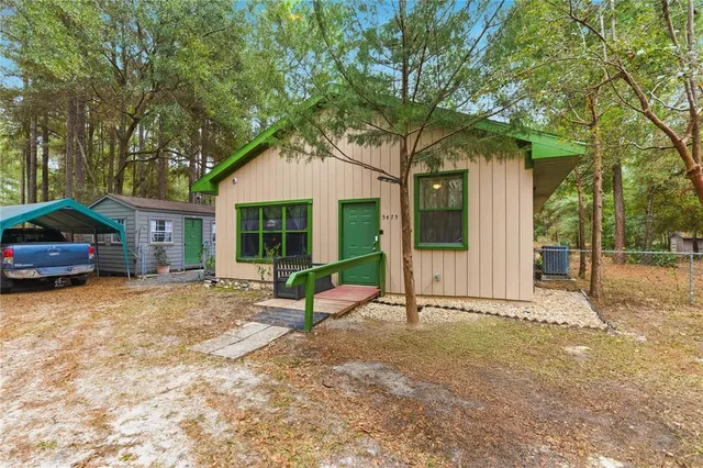 a house with trees in the background