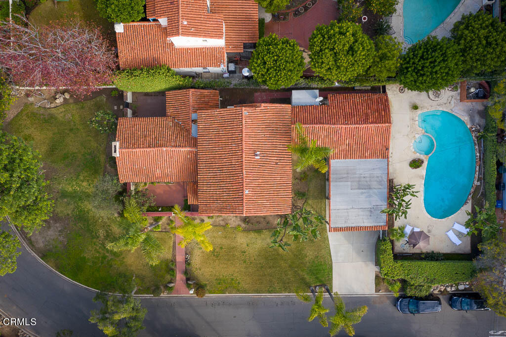 2452 Boulder Road Altadena, CA 91001 - Photo 30 of 33 an aerial view of a house with a swimming pool and garden