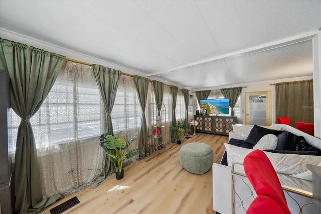 a living room with furniture rug and a window