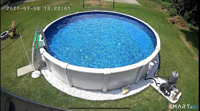 a view of a swimming pool with a yard