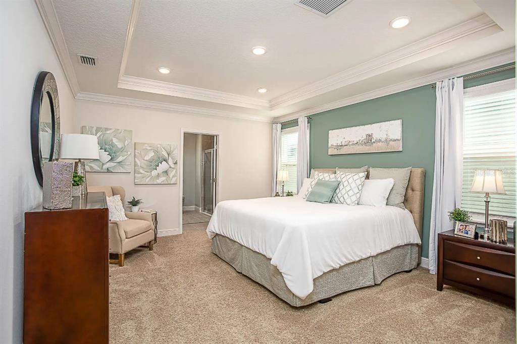 1117 Nackman Road North Port, FL 34288 - Photo 5 of 25 a spacious bedroom with a large bed and a chandelier