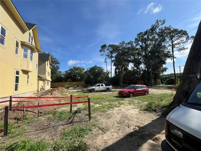 a garden view with a seating space