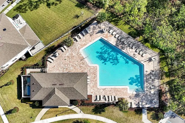 a view of a city with lawn chairs