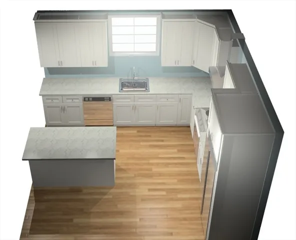 a kitchen with granite countertop cabinets and window