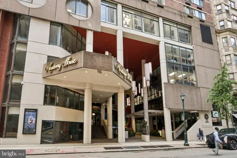 a view of a building with a street