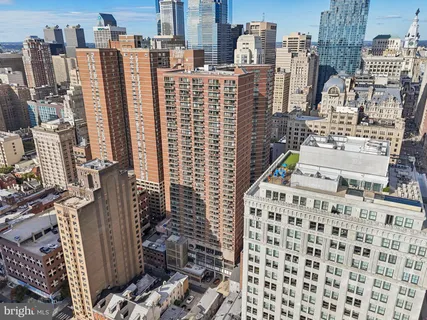 a city view with tall buildings