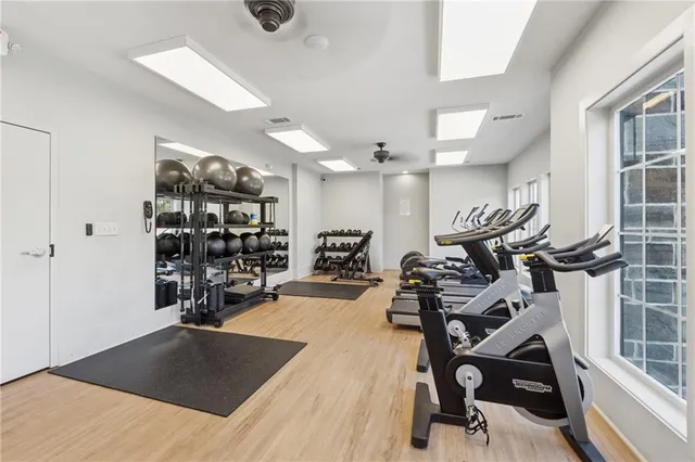 a view of a room with gym equipment