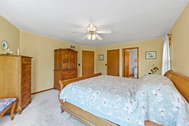 a bedroom with a bed dresser and a walk in closet