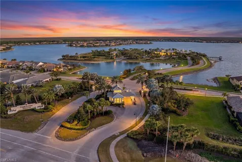 an aerial view of a with a ocean view