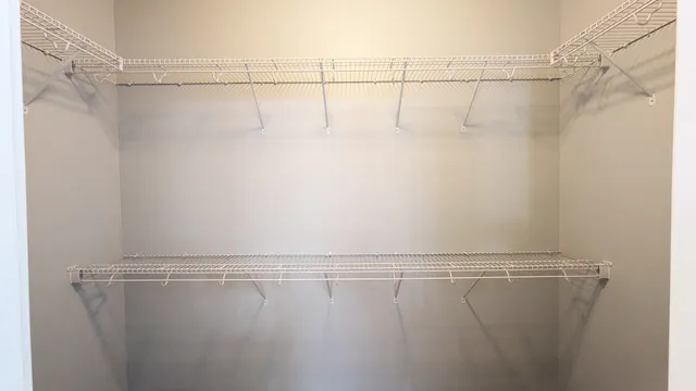 a view of a room with racks on the wall