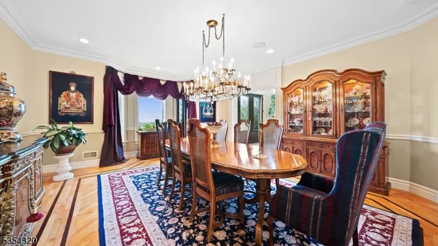 a view of a dining room with furniture window and outdoor view