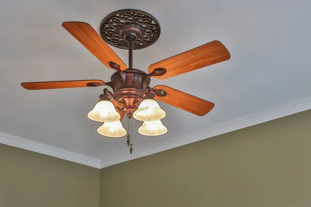 a view of chandelier fan