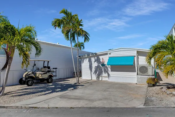 a couple of palm trees in front of a house