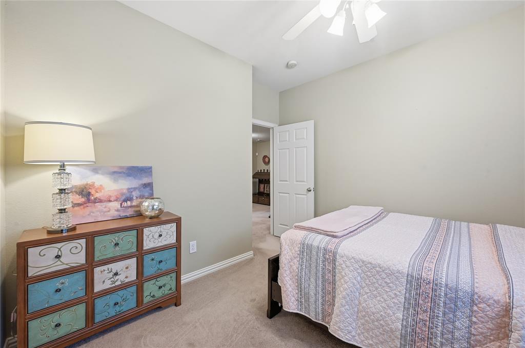 3200 Walnut Grove Place Flower Mound, TX 75022 - Photo 28 of 33 a bedroom with a bed and a lamp on dresser