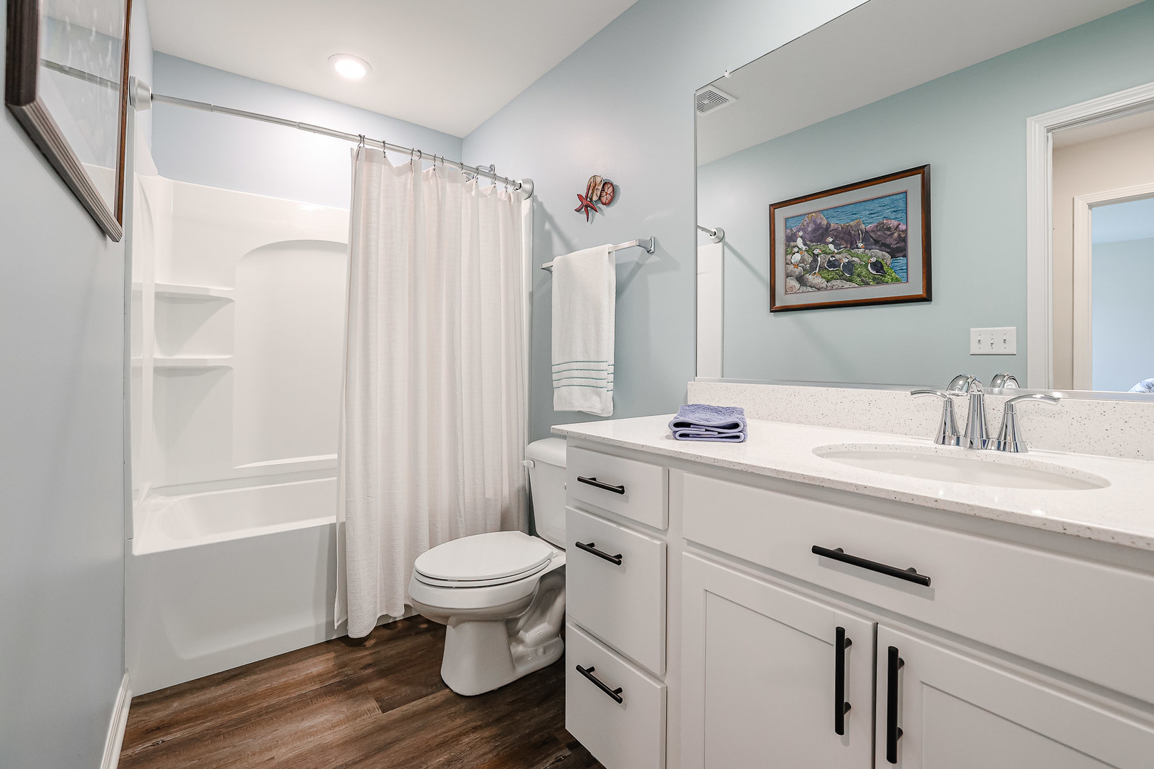 216 North Barry Road South Elgin, IL 60177 - Photo 28 of 50 a bathroom with a sink toilet a mirror and shower