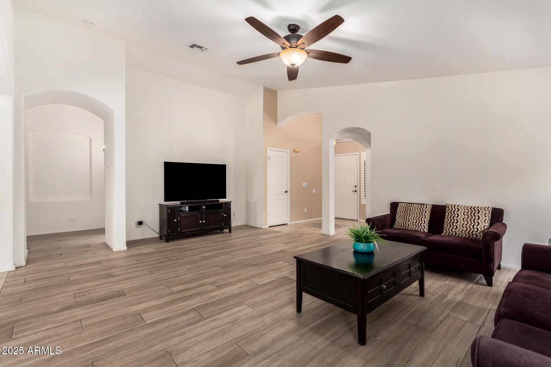 42505 West Venture Road Maricopa, AZ 85138 - Photo 6 of 11 a living room with furniture a flat screen tv and a fireplace