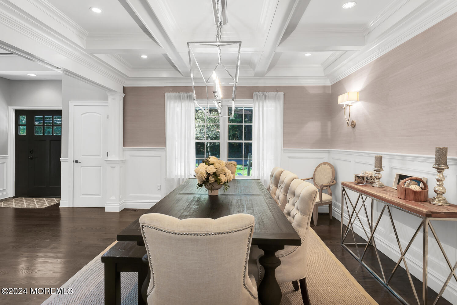 19 Old Phalanx Road Lincroft, NJ 07738 - Photo 17 of 68 a living room with furniture a dining table and a large window