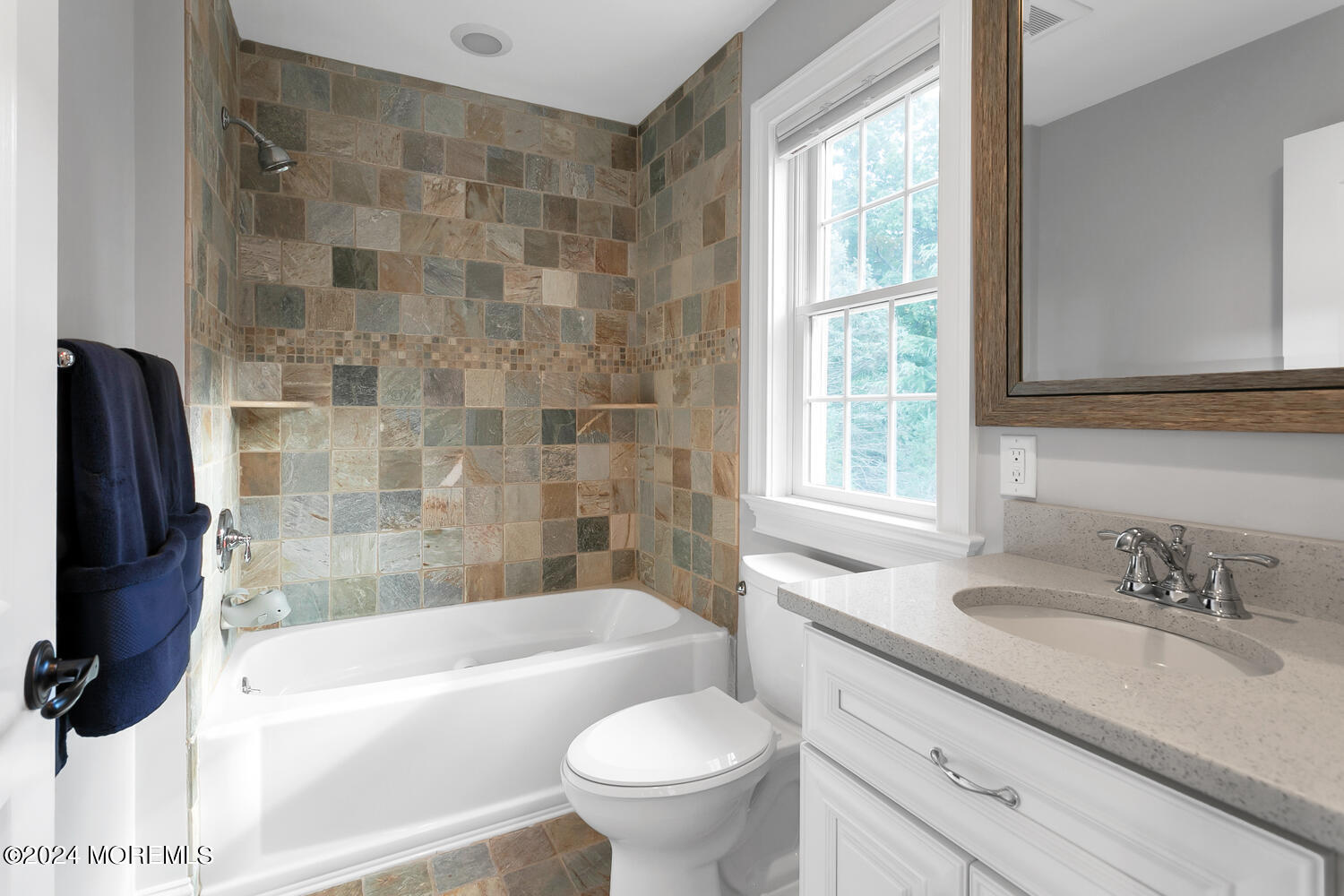 19 Old Phalanx Road Lincroft, NJ 07738 - Photo 42 of 68 a bathroom with a granite countertop sink toilet and bathtub