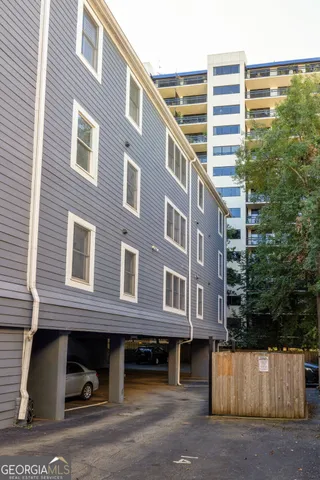 a view of a building with a street