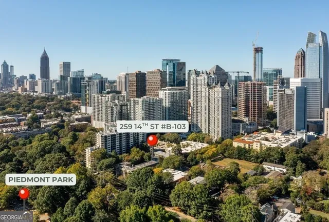 a view of a city with tall buildings