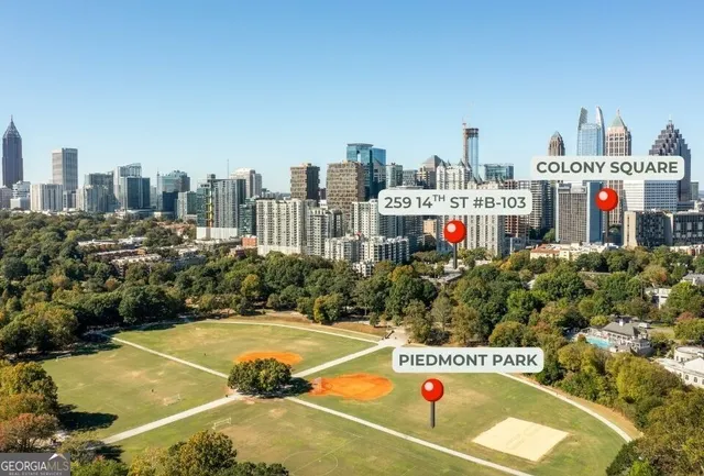 a view of a city with tall buildings