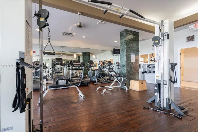 a view of a room with gym equipment