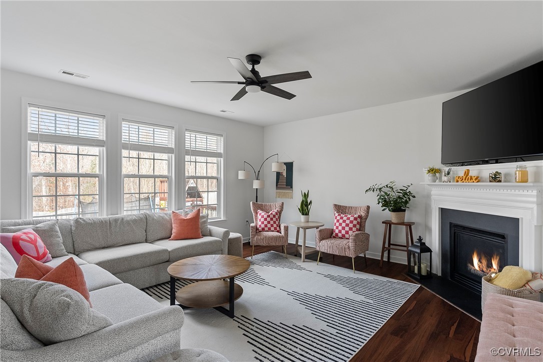 2112 Tomahawk Ridge Place Midlothian, VA 23112 - Photo 10 of 50 Living room with a ceiling fan, a fireplace with f