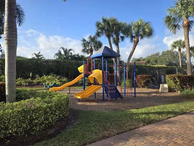 a view of a park with slide