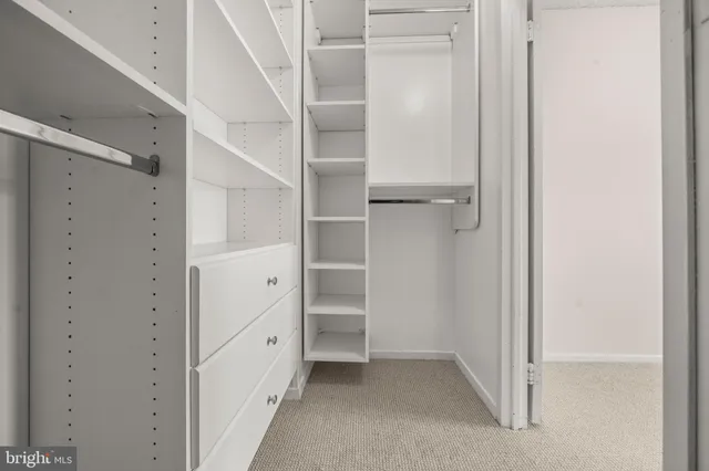 a view of an empty walk in closet