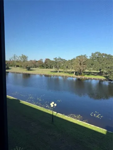 a view of a lake with a city view