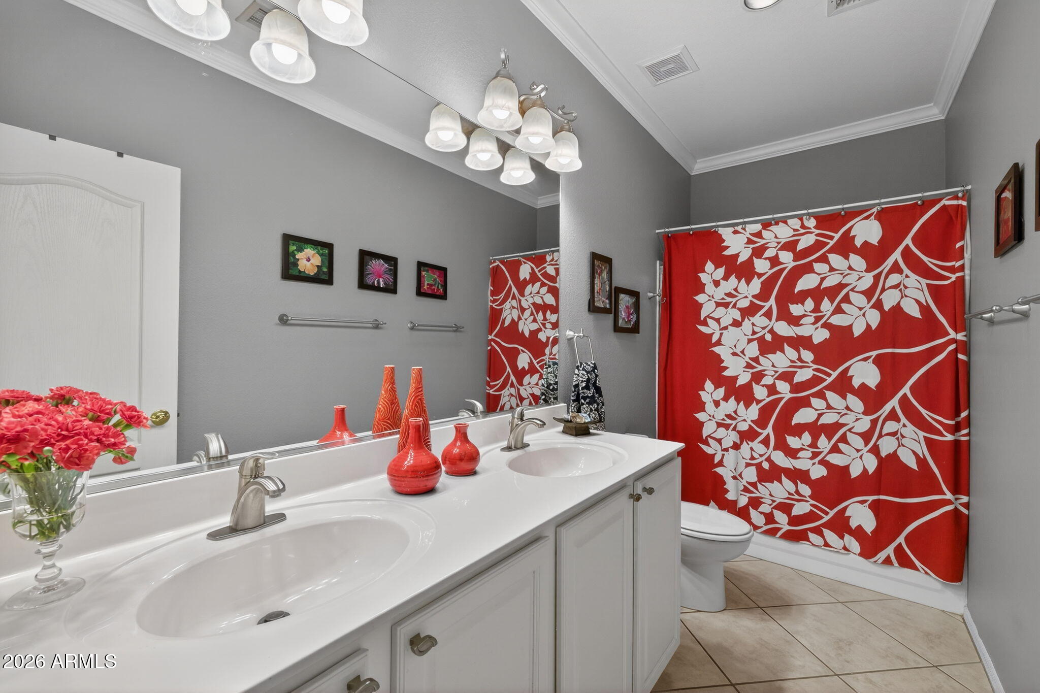 1622 West Nighthawk Way Phoenix, AZ 85045 - Photo 30 of 70 a bathroom with a sink vanity and a mirror