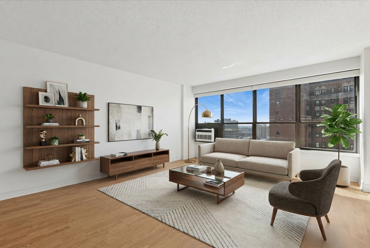 2930 North Sheridan Road, Unit 1403 Chicago, IL 60657 - Photo 2 of 19 a living room with furniture and a large window