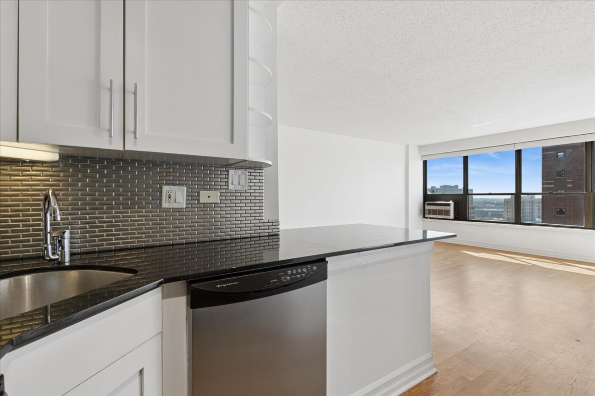 2930 North Sheridan Road, Unit 1403 Chicago, IL 60657 - Photo 9 of 19 a kitchen with granite countertop a sink and a stove top oven