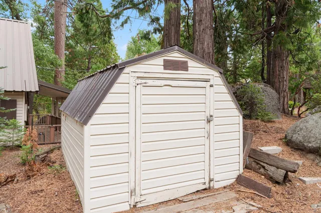 a view of a house with a white door