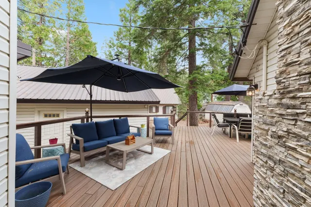 an outdoor space with furniture