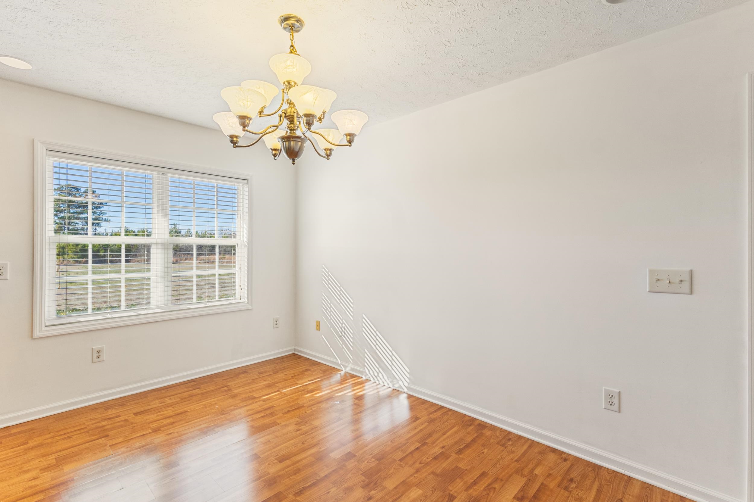 3923 State Rd S-26-33 Green Sea, SC 29545 - Photo 22 of 40 Unfurnished room featuring wood finished floors, a textured ceiling, and a chandelier