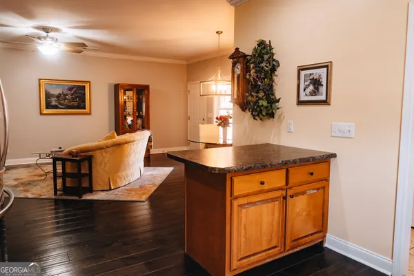 a living room with wooden floor