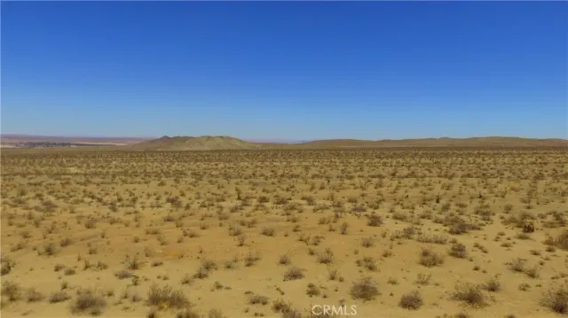 a view of a dry yard with mountains in the background