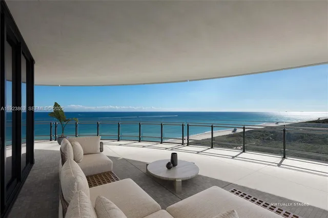 a balcony with furniture