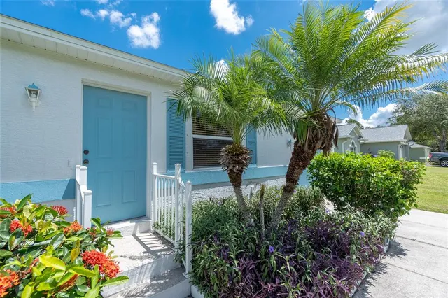 a flower plants in front of a house