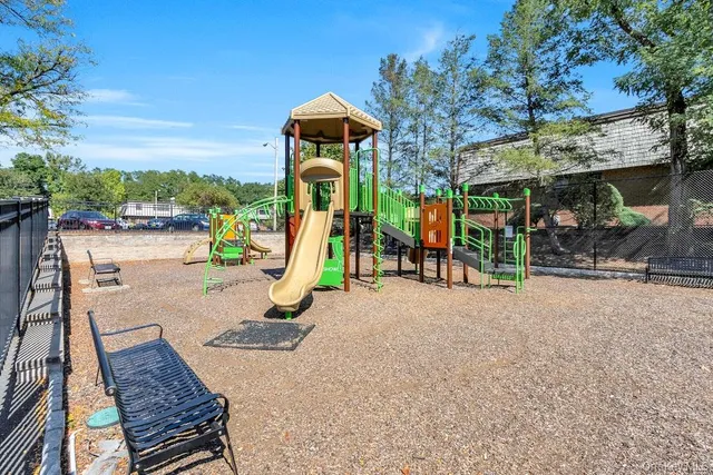 a view of a park with slide