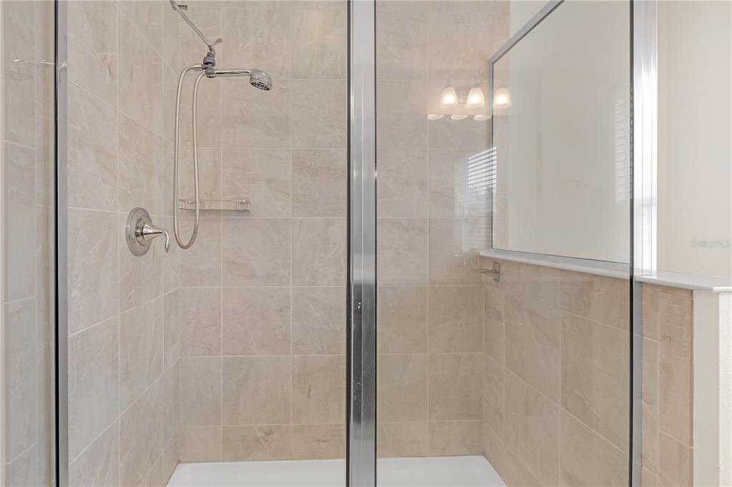 17841 Althea Blue Place Lutz, FL 33558 - Photo 21 of 38 a bathroom with a glass shower door