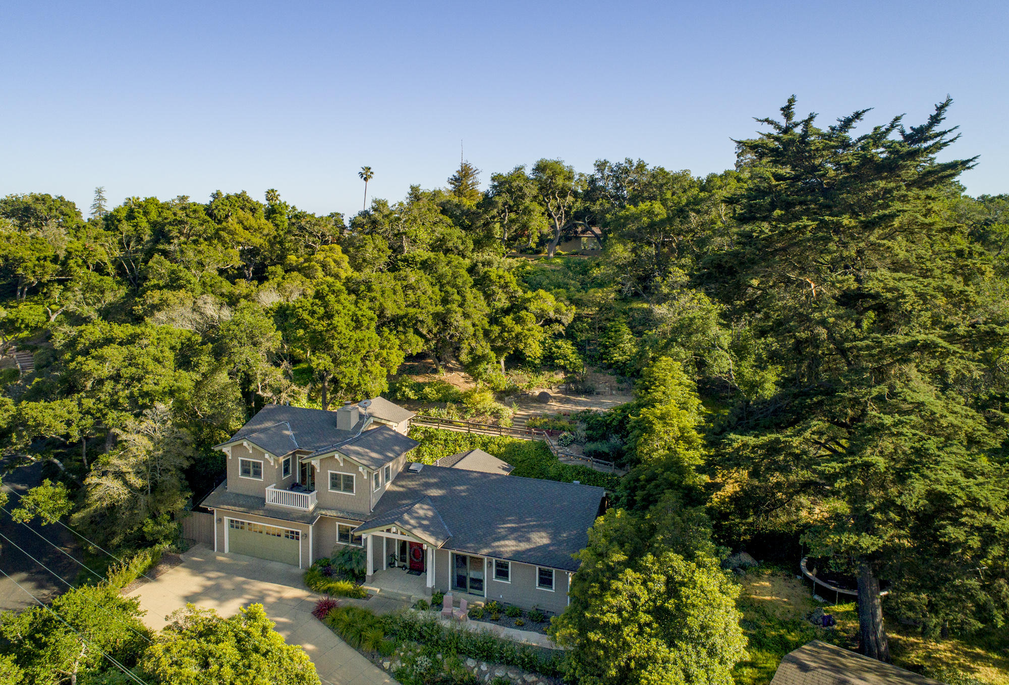 1006 Mission Ridge Road Santa Barbara, CA 93103 - Photo 20 of 21 an aerial view of a house with yard and outdoor seating